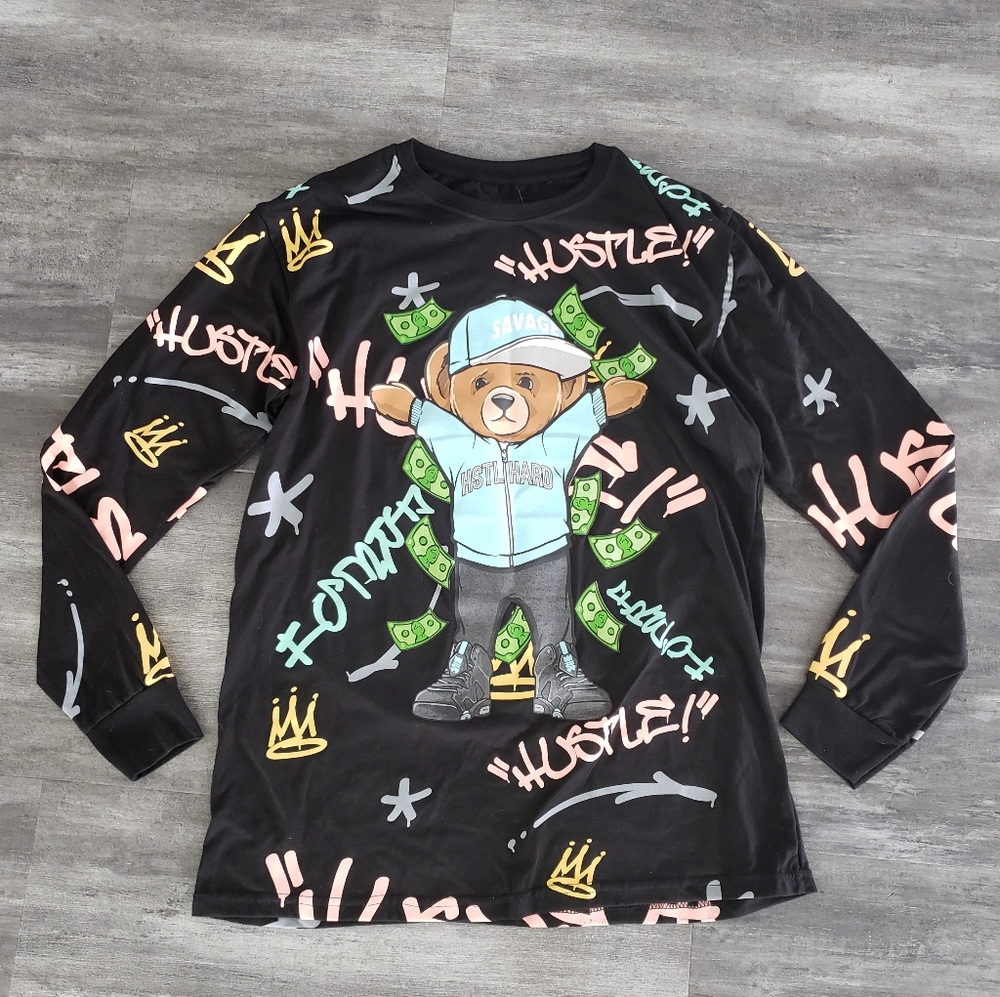 Black Hustle Bear Bailey Apparel Long Sleeve